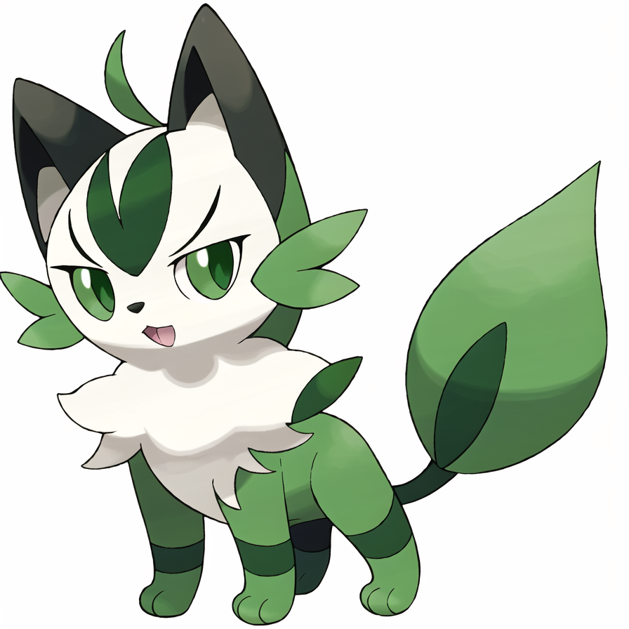 3978529979-1249363299-grass type pokemon, sprigatito, Quadrupedal feline Pokémon with pale green fur, green ears, a tuft of fur on its chest, and a gr.png